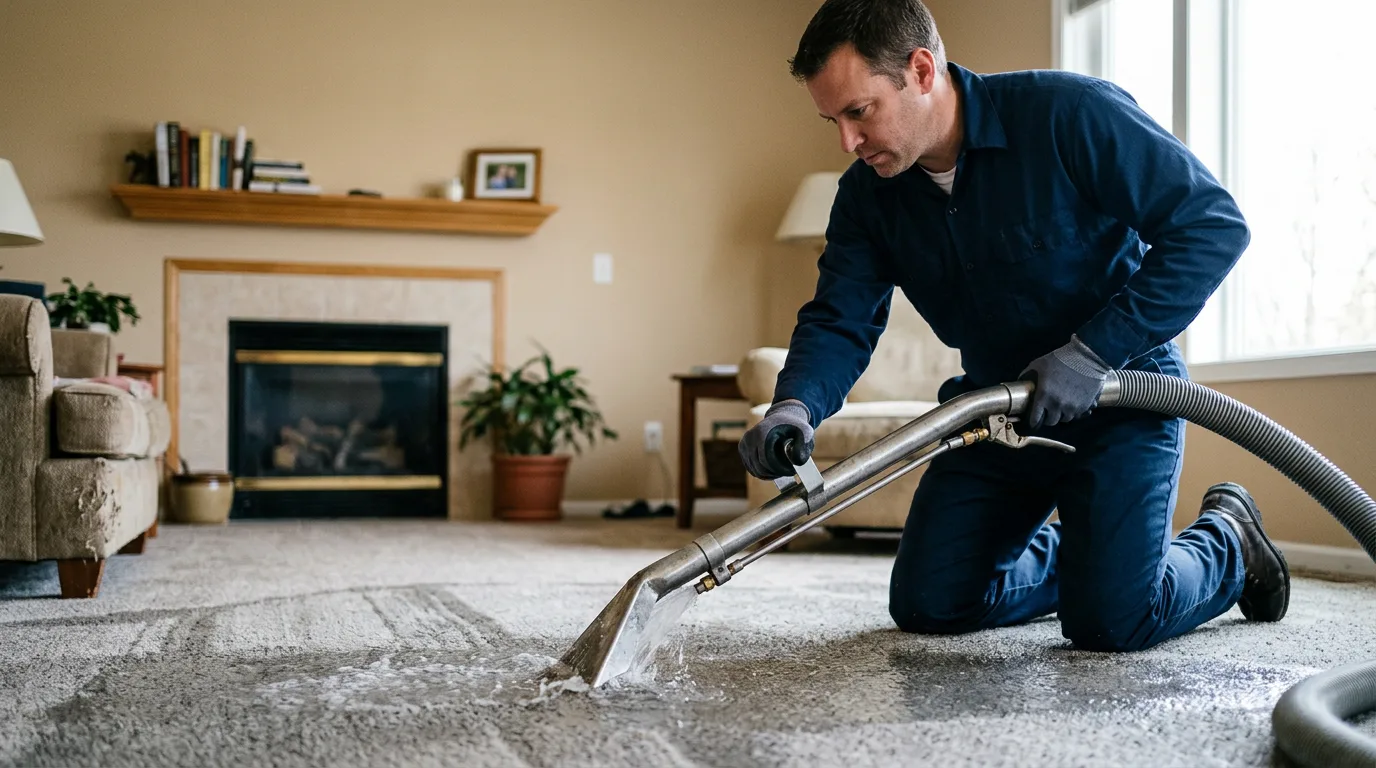 Water damage restoration technician working near Port Crane, NY